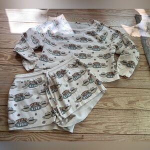 American Eagle Outfitters Cream Graphic Lounge Set with Teal & Brown Print